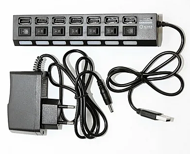 USB-концентратор 5bites HB27-203PBK 7*USB2.0 / БП 5В-2А / 1M / BLACK